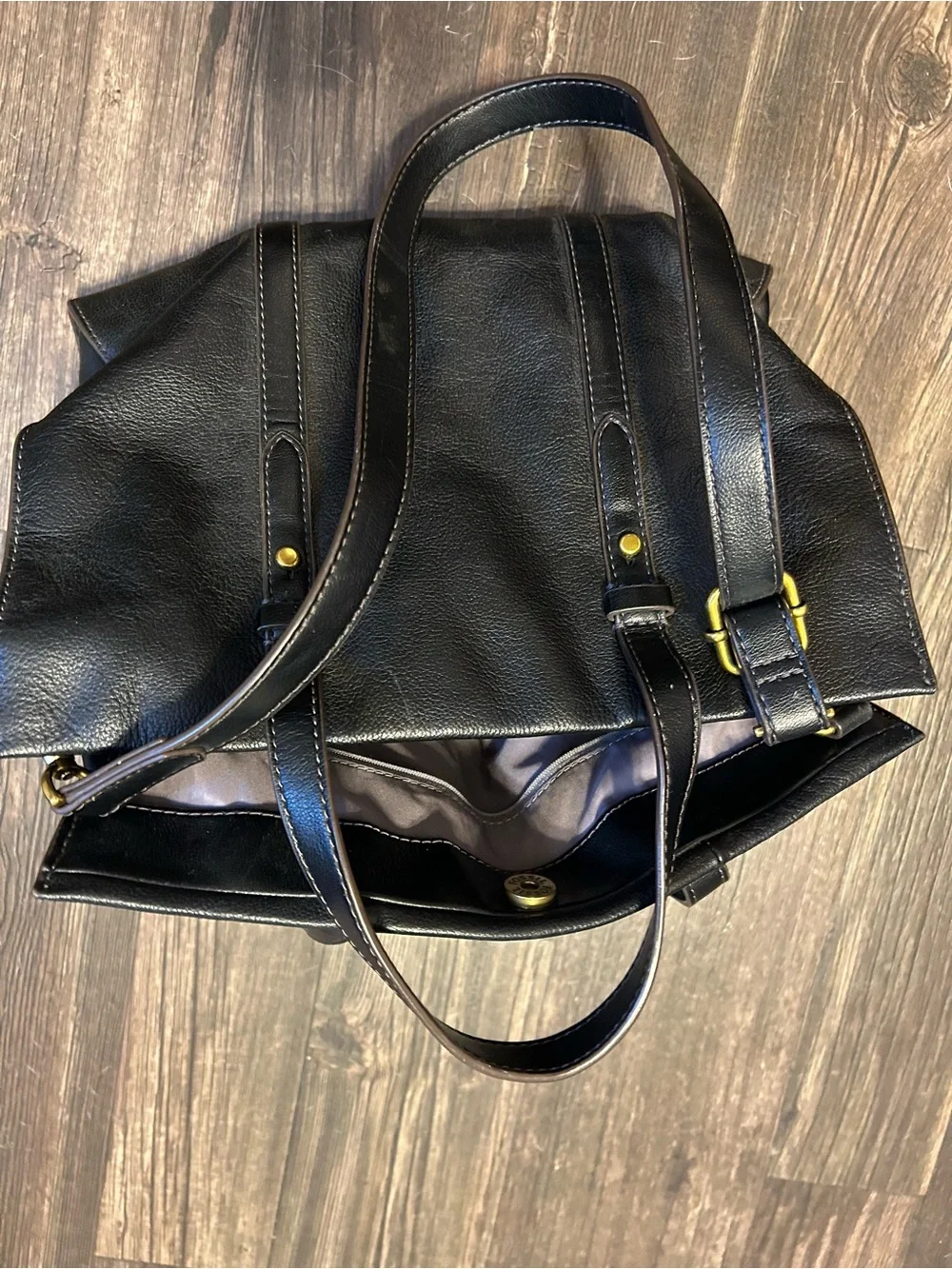 Fossil Black Leather Tote with Gold Accents